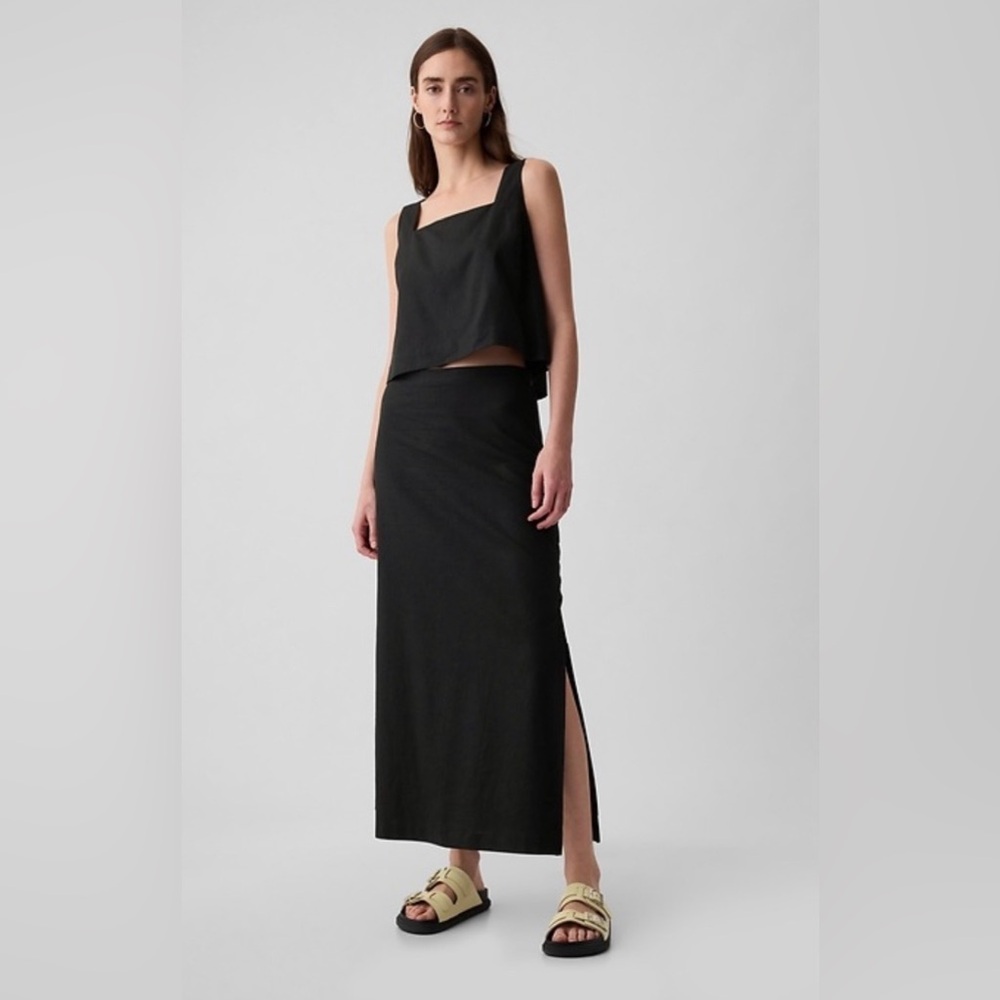 NWT Gap Black Linen Blend Maxi Skirt Size XS
